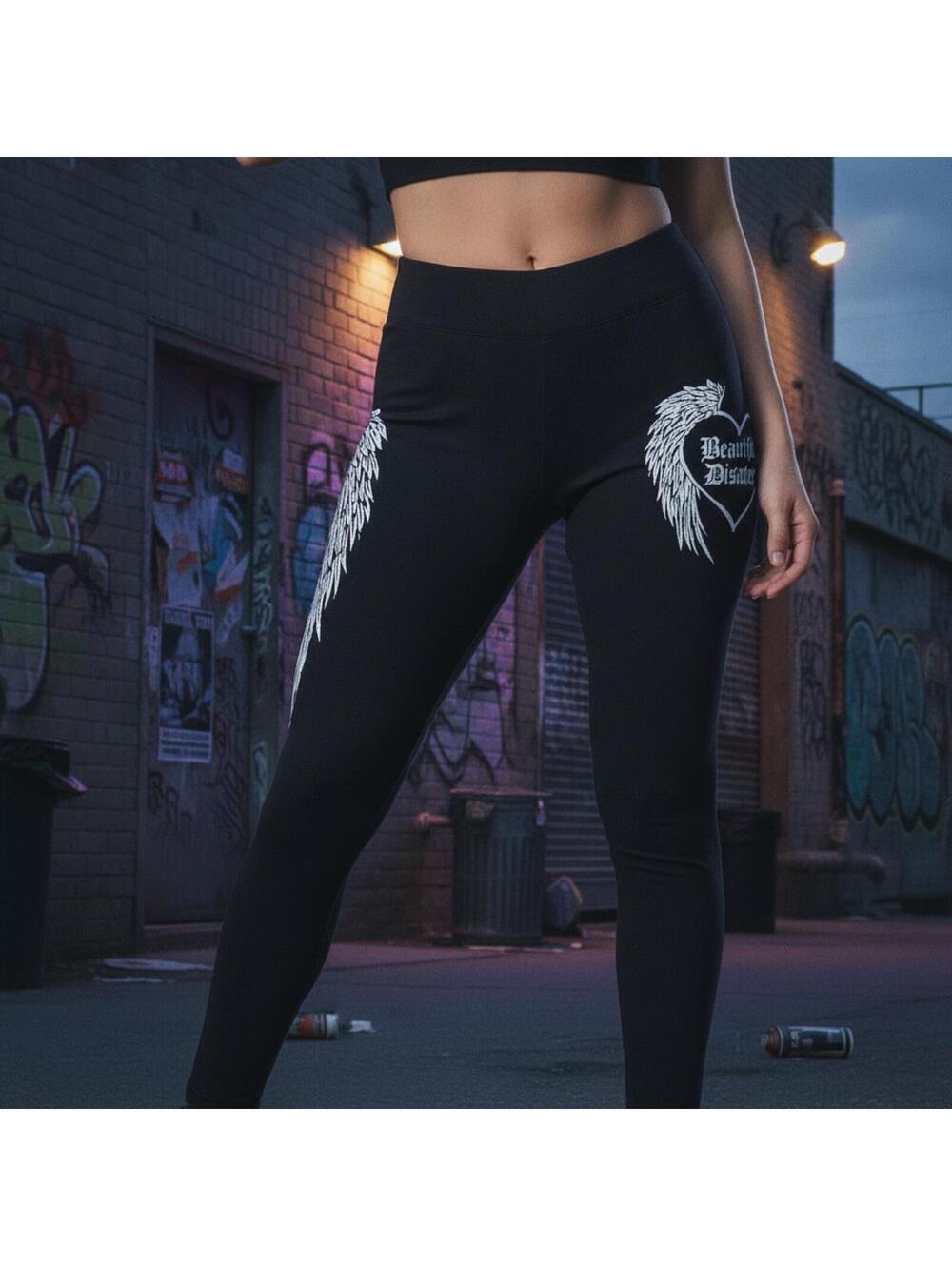 Beautiful Disaster Angel Wing Leggings Black XL